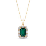 Emerald Pendant Necklace with CZ Diamond Accents- May Birthstone Jewelry