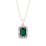 Emerald Pendant Necklace with CZ Diamond Accents- May Birthstone Jewelry