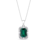 Emerald Pendant Necklace with CZ Diamond Accents- May Birthstone Jewelry