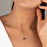Sapphire Necklace with Natural Diamonds - September Birthstone Pendant