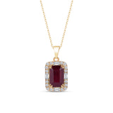 Ruby Pendant Necklace with CZ Diamond Accents- July Birthstone Jewelry