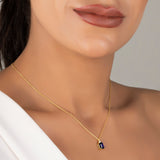 Sapphire Necklace with Natural Diamonds - September Birthstone Pendant