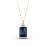 Sapphire Necklace with Natural Diamonds - September Birthstone Pendant