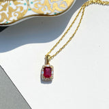 Ruby Pendant Necklace with CZ Diamond Accents- July Birthstone Jewelry