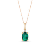Oval Shaped Emerald Necklace with Natural Diamond - May Birthstone Jewelry