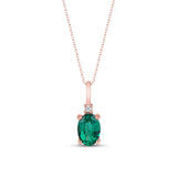 Oval Shaped Emerald Necklace with Natural Diamond - May Birthstone Jewelry