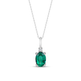 Oval Shaped Emerald Necklace with Natural Diamond - May Birthstone Jewelry