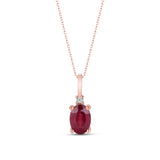Oval Shaped Ruby Necklace with Natural Diamond - July Birthstone Gift