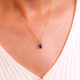 Sapphire Necklace with Natural Diamond - Emerald Cut September Birthstone