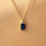 Sapphire Necklace with Natural Diamonds - September Birthstone Pendant