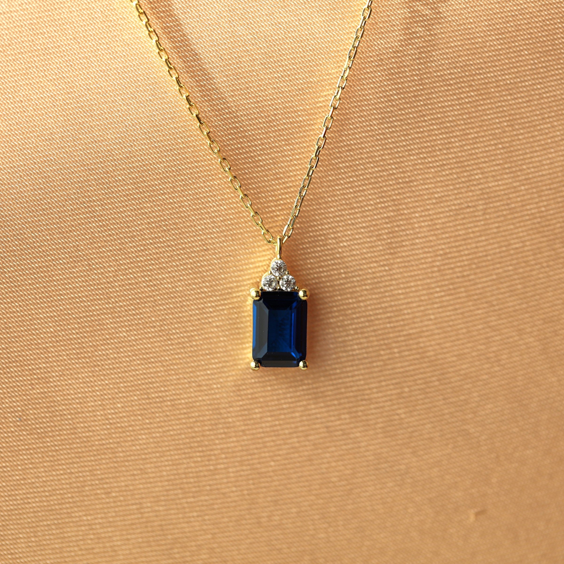 September Birthstone Necklace, Sapphire with Diamonds