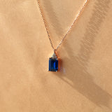 Sapphire Necklace with Natural Diamonds - September Birthstone Pendant