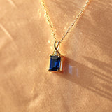 Sapphire Necklace with Natural Diamond - Emerald Cut September Birthstone