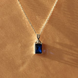 Sapphire Necklace with Natural Diamond - Emerald Cut September Birthstone