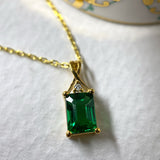 Elegant Emerald Pendant with Natural Diamond - May Birthstone Necklace