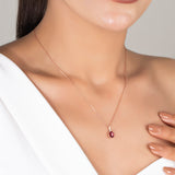 Oval Shaped Ruby Necklace with Natural Diamond - July Birthstone Gift