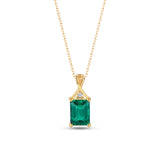 Elegant Emerald Pendant with Natural Diamond - May Birthstone Necklace