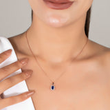 Sapphire Necklace with CZ Diamond Accents- Septemeber Birthstone Jewelry