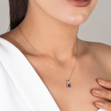 Sapphire Necklace with CZ Diamond Accents- Septemeber Birthstone Jewelry
