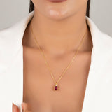 Dainty Ruby Necklace with Natural Diamond - Emerald Cut July Birthstone Gift