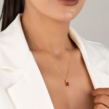 Dainty Ruby Necklace with Natural Diamond - Emerald Cut July Birthstone Gift