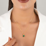 Elegant Emerald Pendant with Natural Diamond - May Birthstone Necklace