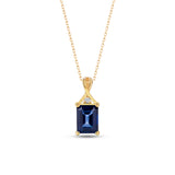Sapphire Necklace with Natural Diamond - Emerald Cut September Birthstone