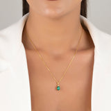 Oval Shaped Emerald Necklace with Natural Diamond - May Birthstone Jewelry