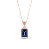 Sapphire Necklace with Natural Diamond - Emerald Cut September Birthstone