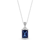 Sapphire Necklace with Natural Diamond - Emerald Cut September Birthstone