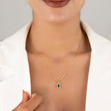 Emerald Pendant Necklace with CZ Diamond Accents- May Birthstone Jewelry
