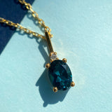 Oval Cut Sapphire Necklace with Natural Diamond - September Birthstone Gift