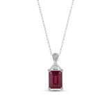 Dainty Ruby Necklace with Natural Diamond - Emerald Cut July Birthstone Gift