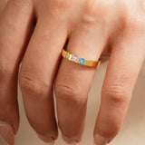 Princess Shaped Birthstone Ring For Mothers