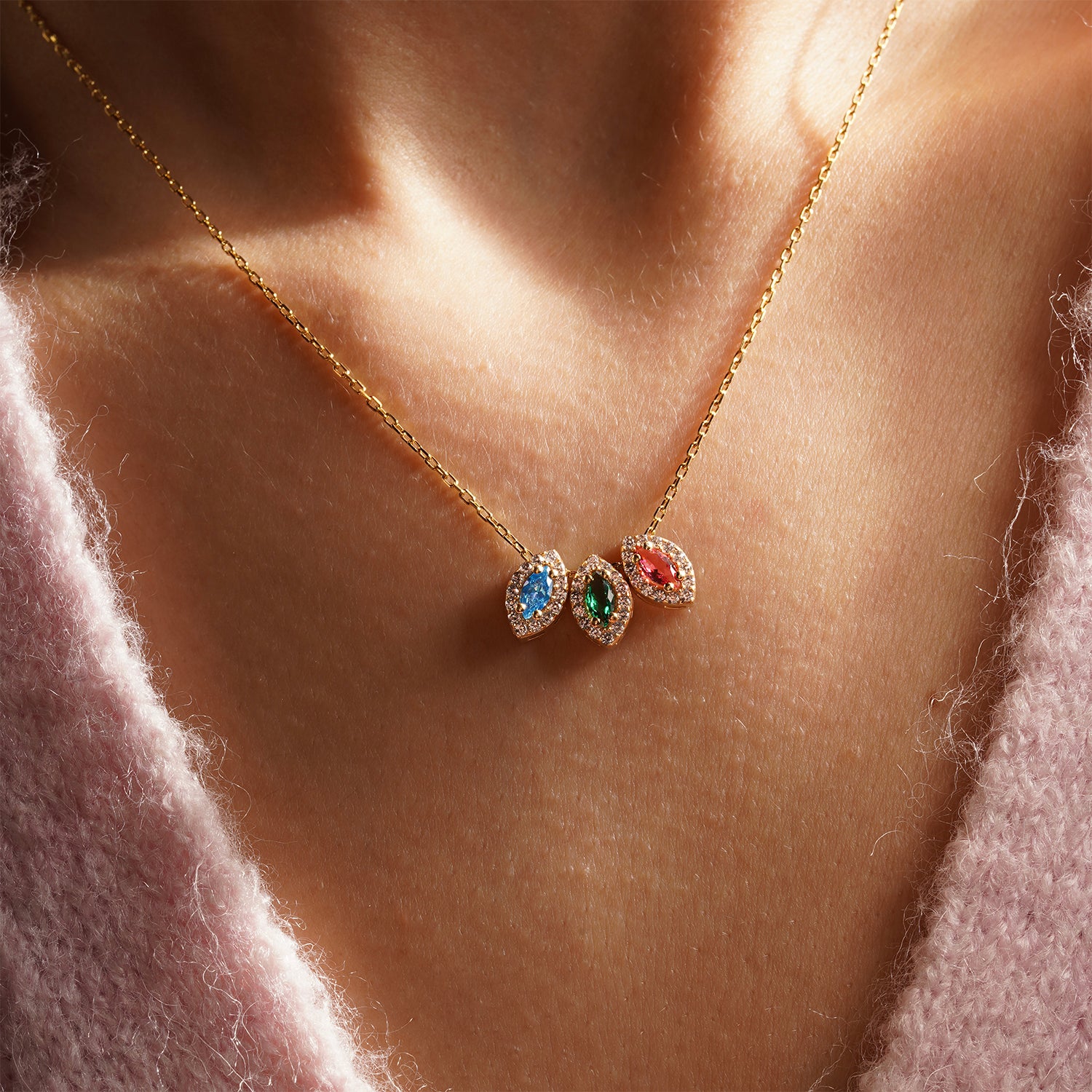 Custom Made Marquise Cut Birthstone Necklace