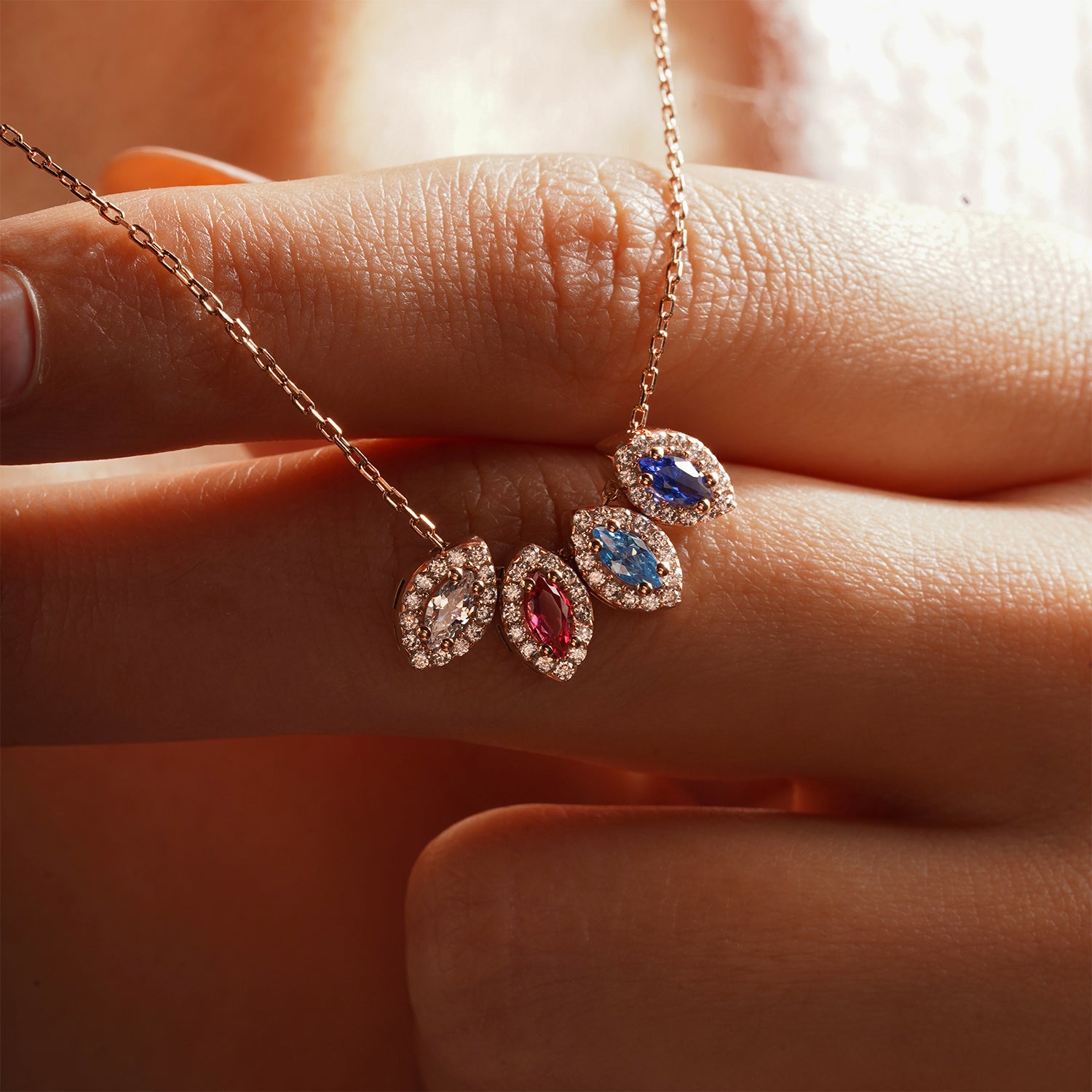 Custom Made Marquise Cut Birthstone Necklace