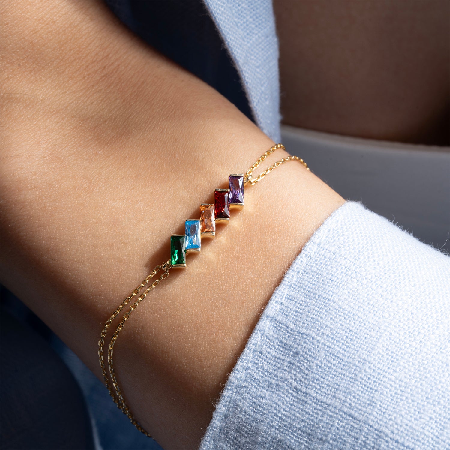 Angled Baguette Birthstone Bracelet