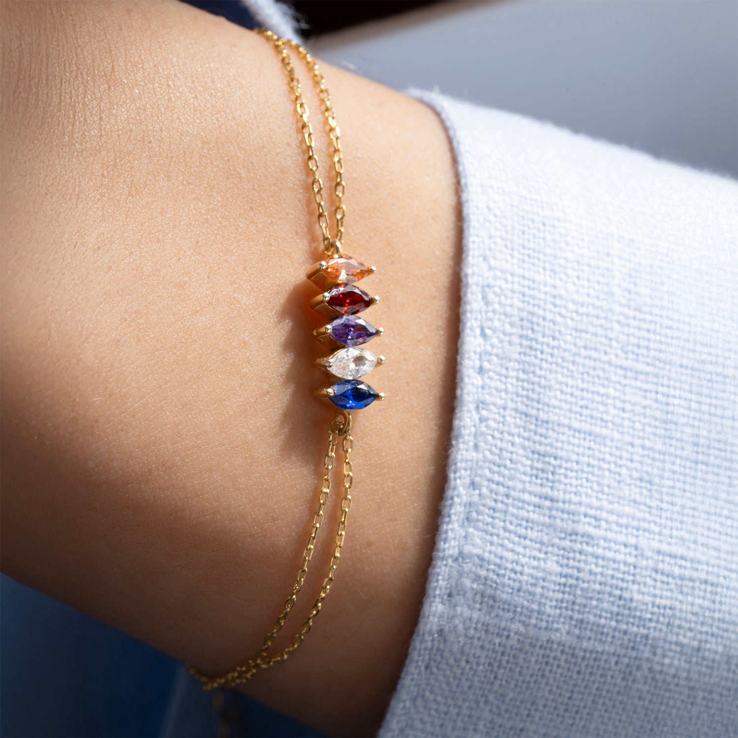 Marquise Double Chain Birthstone Bracelet