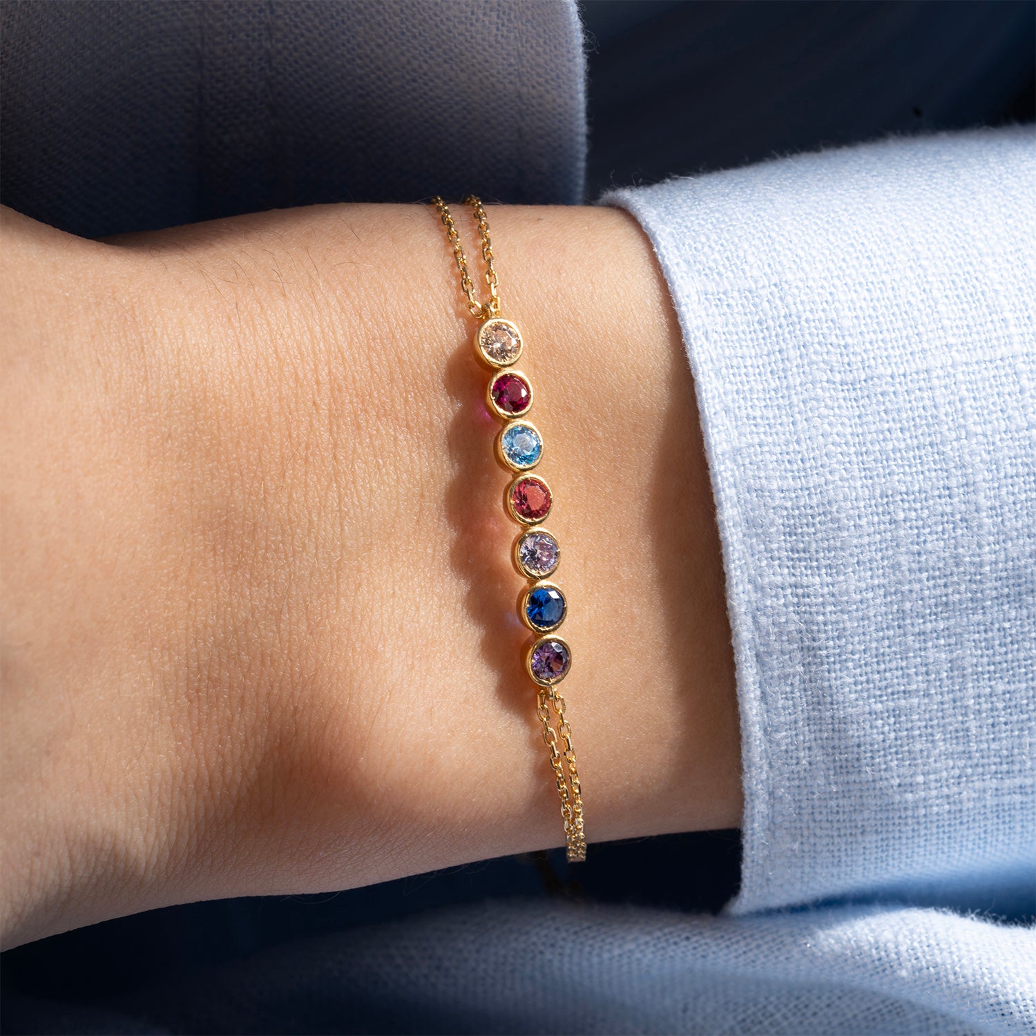Bezel Birthstone Bracelet For Mom