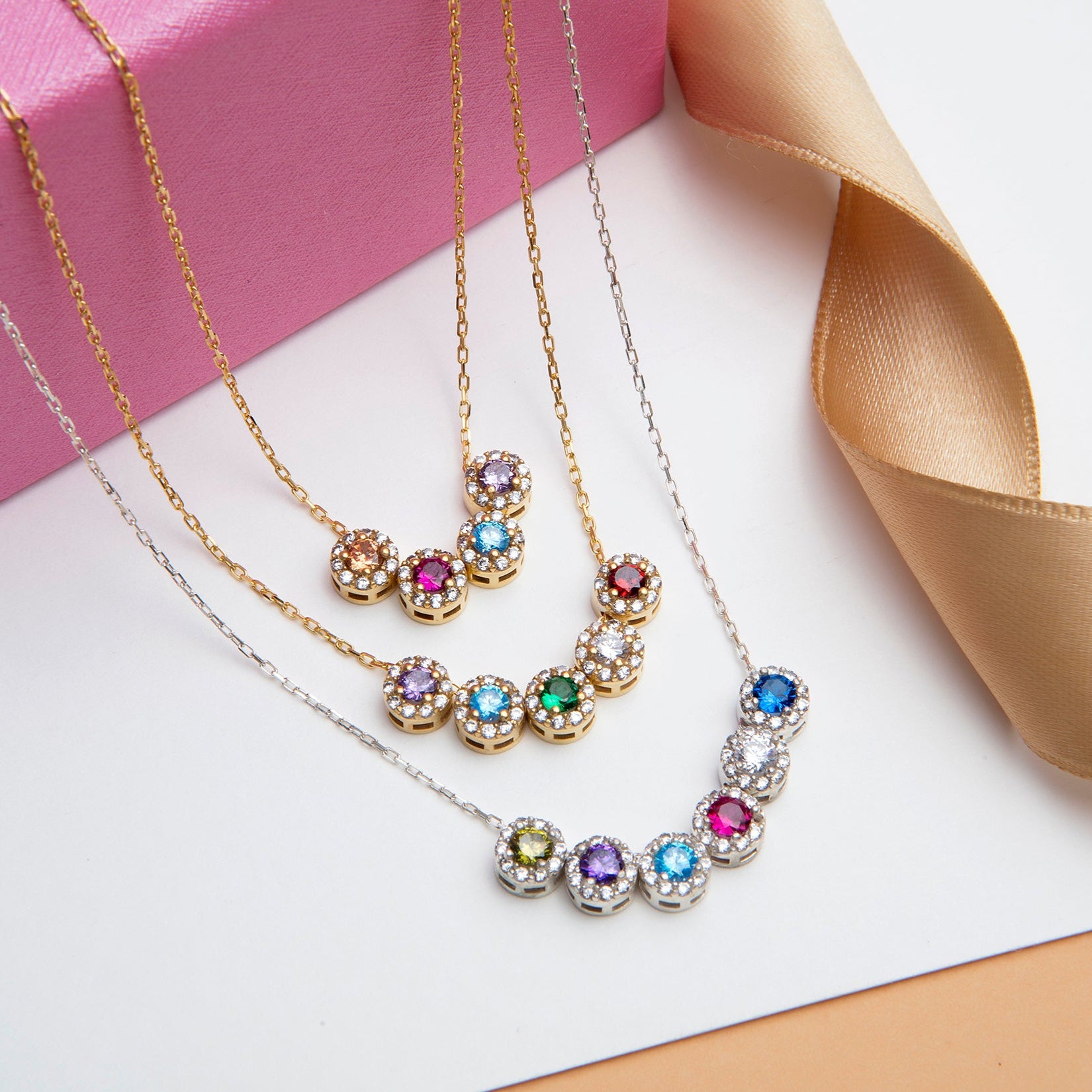 Dainty Round Birthstone Necklaces