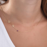 Sideways Initial Necklace with Birthstone – Personalized Letter Pendant