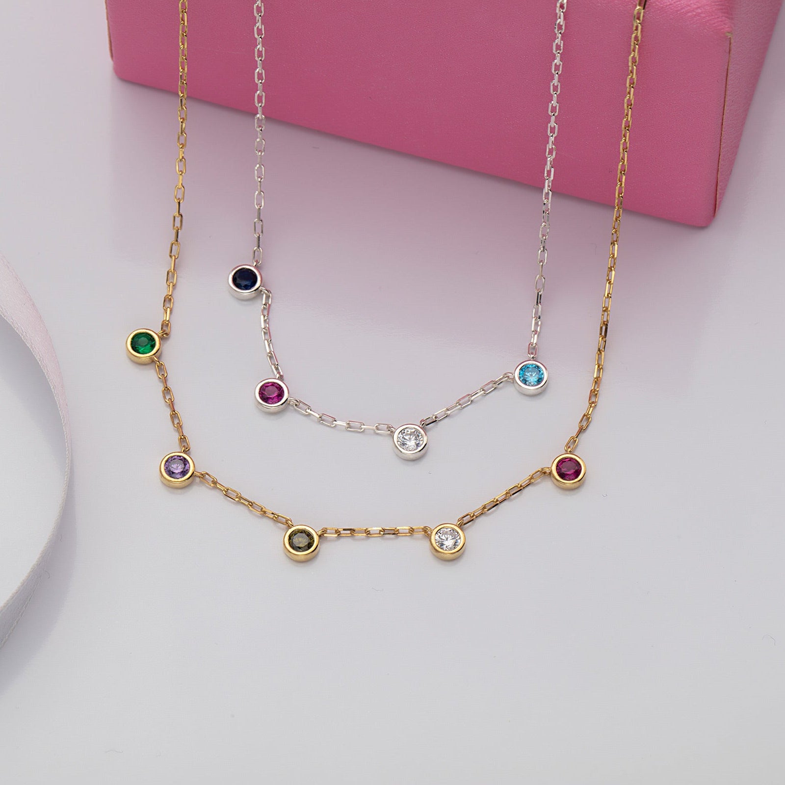 Spaced Bezel Birthstone Necklace For Women