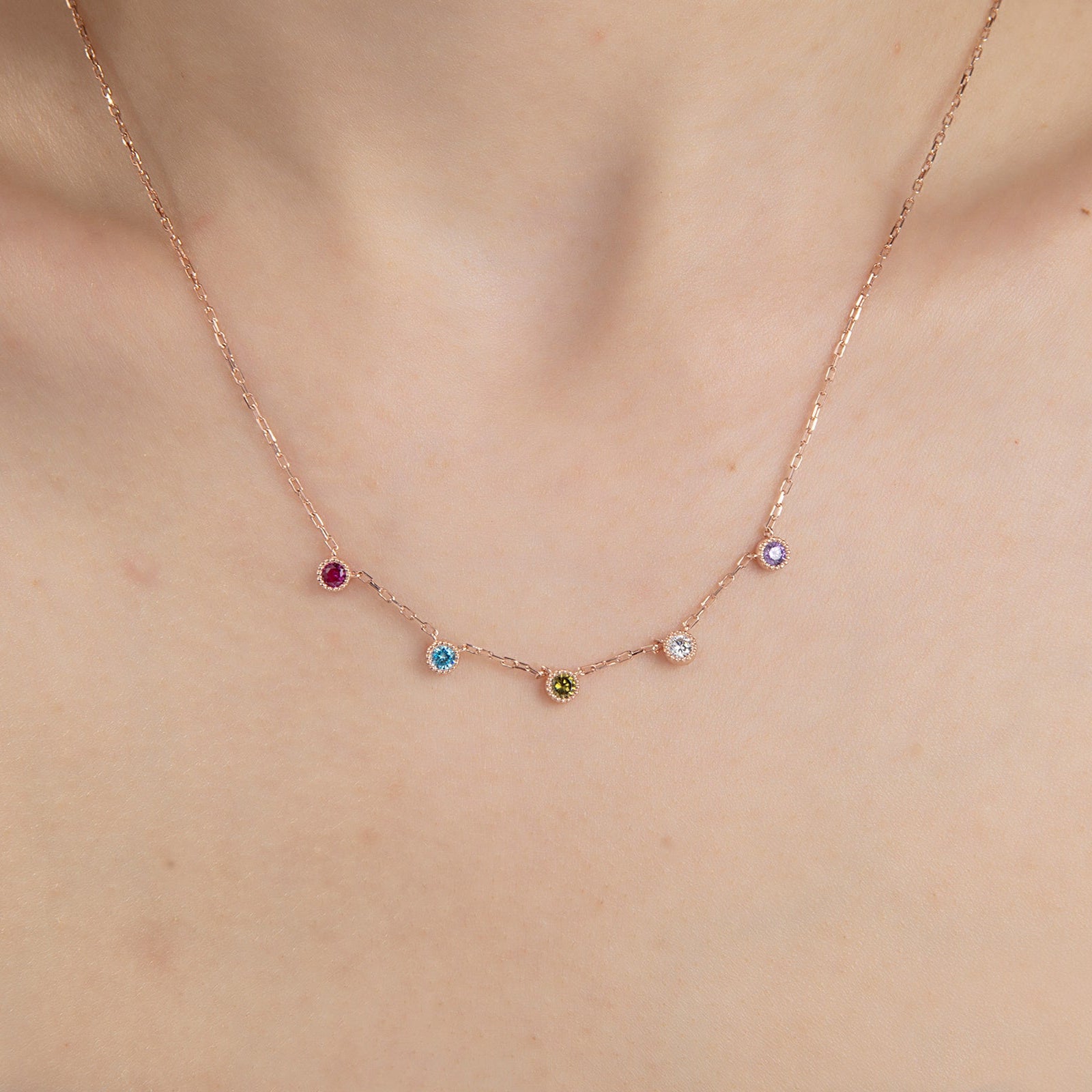 Spaced Birthstone Family Necklaces
