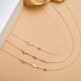 Sideways Initial Necklace with Birthstone – Personalized Letter Pendant
