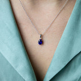 September Birthstone Necklace, Pear Sapphire Claw Prong