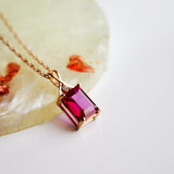 Dainty Ruby Necklace with Natural Diamond - Emerald Cut July Birthstone Gift