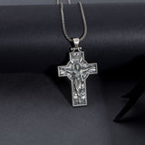 Sterling Silver Jesus Cross Necklace for Men - Risen Jesus Pendant