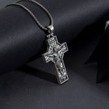 Sterling Silver Jesus Cross Necklace for Men - Risen Jesus Pendant