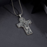 Sterling Silver Jesus Cross Necklace for Men - Risen Jesus Pendant