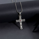 Men’s Sterling Silver Cross Necklace with Garnet & White Zircons